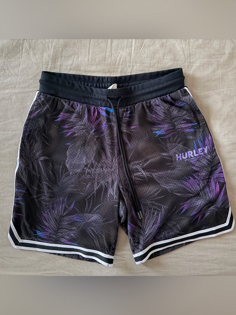 Hurley Men’s Black Shorts with Purple Palm Print